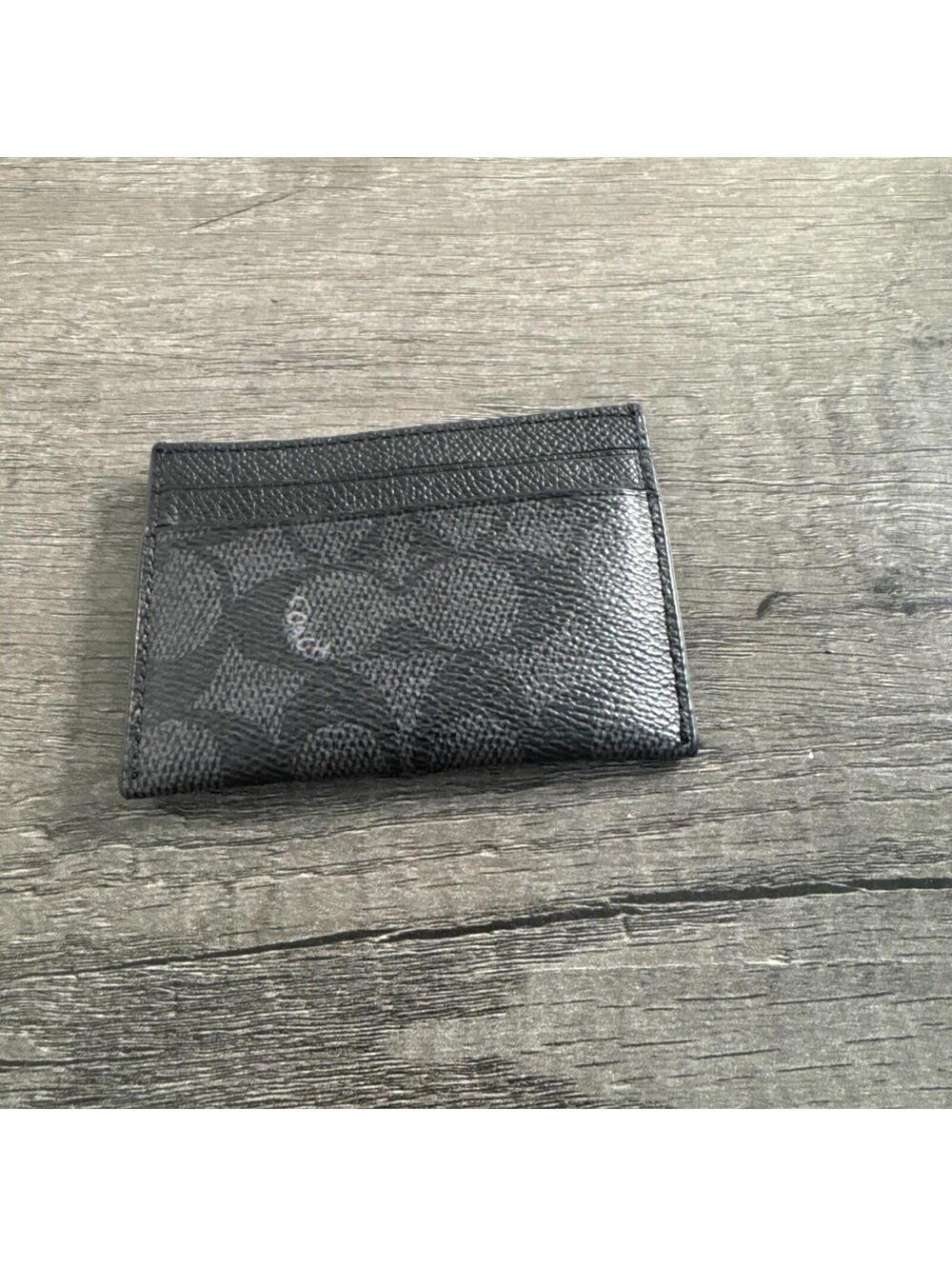 COACH 58110 SLIM ID CARD CASE IN SIGNATURE CANVAS CHARCOAL/BLACK